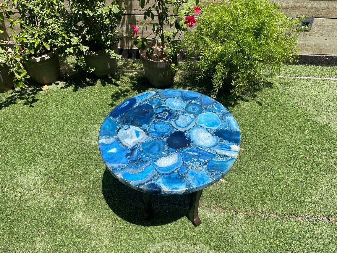 Agate Coffee Table Top With Blue Agate Stone Furniture - Image 2