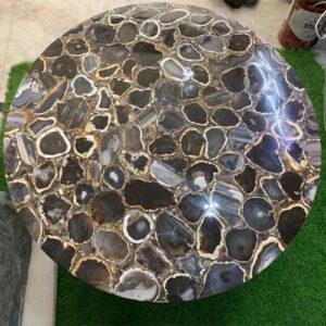 Round Stone Table With Mosaic Black Agate Furniture For Home Decor