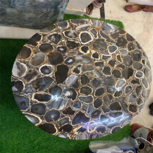 Round Stone Table With Mosaic Black Agate Furniture For Home Decor