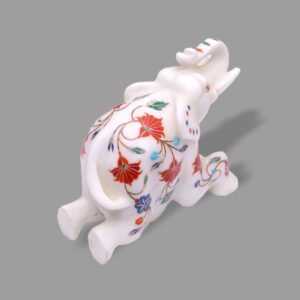 Elephant Sculpture for Sale Marble Inlay Floral Art Gift