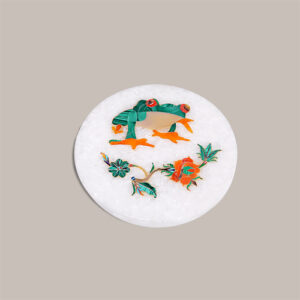 Coaster Set With White Marble Semi Precious Frog Art Thanksgiving Gift