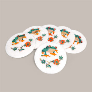 Coaster Set With White Marble Semi Precious Frog Art Thanksgiving Gift