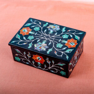 Jewelry Box With Black Marble Semi Precious Inlay Pietradura Art Christmas Gifts