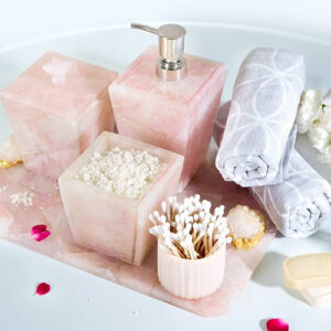 Rose Quartz Bathroom Set of 5 Unique Stone Vanity Accessories Bathroom Décor
