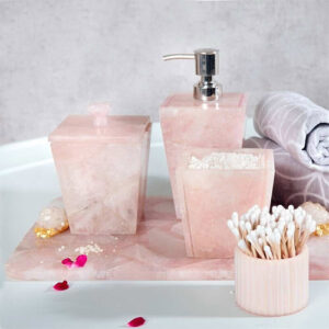 Rose Quartz Bathroom Set of 5 Unique Stone Vanity Accessories Bathroom Décor
