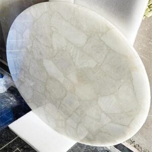 White Quartz Table Top Handmade Mosaic Gemstone Furniture