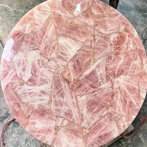 Rose Quartz Table With Mosaic Stone Art Modern Mid Century Furniture - Image 2