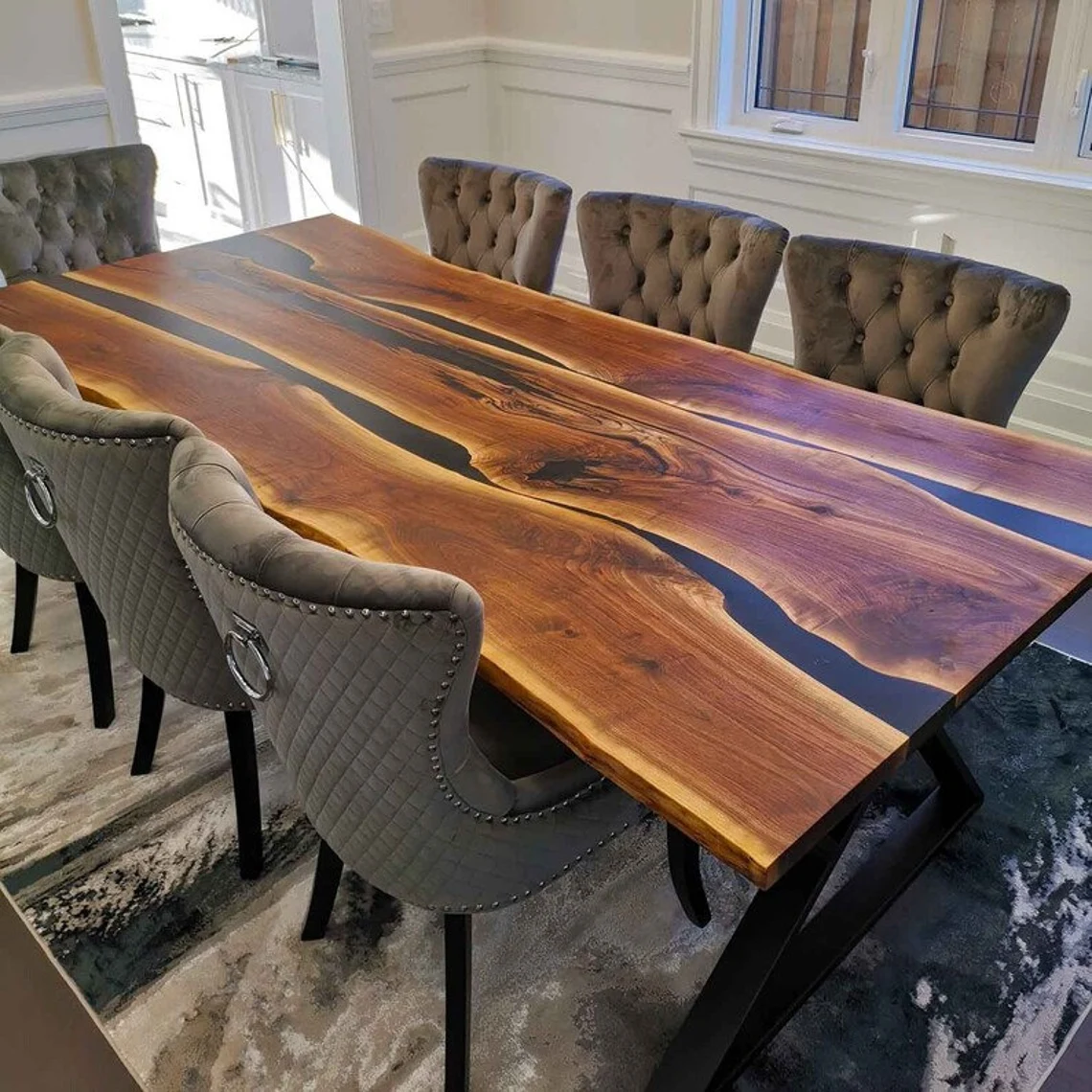 Black Epoxy Table Top With Wooden Handmade Farmhouse Furniture - Image 3