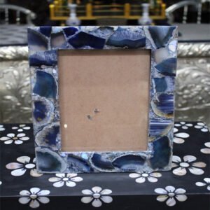 Blue Agate Photo Frame Natural Stones Handmade Work Home Decor Gift