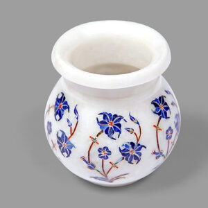 Lapiz Blue Marble Inlay Flower Vases For Handmade Christmas Gift