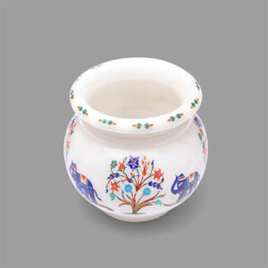 White Marble Inlay Art Flower Vases For Handmade Home Decor Collection