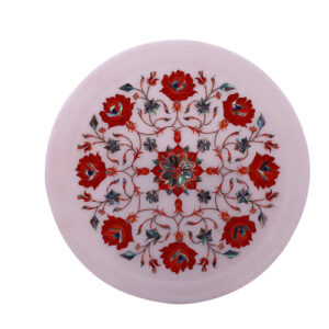 White Marble Red Inlay Art Plates For Handmade and Home Decor Collection