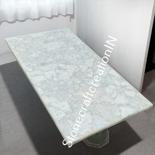 Buy Agate White Quartz Crystal Table For Living Room Handmade Furniture - Image 2